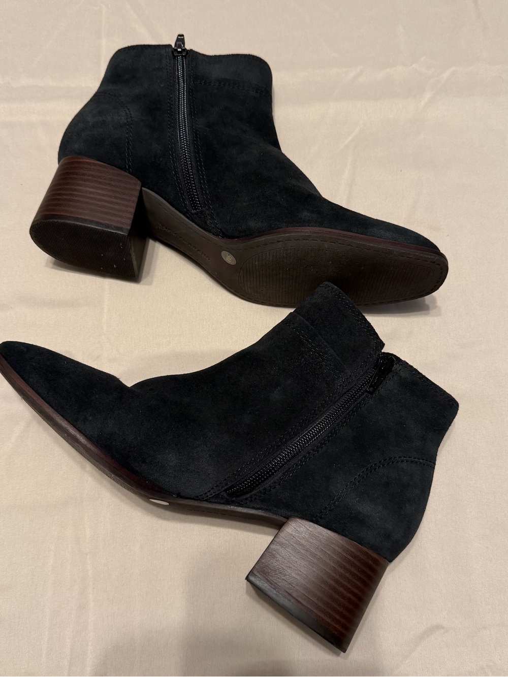 Lucky Brand Black Suede Ankle Booties with Stacked‎ Heel